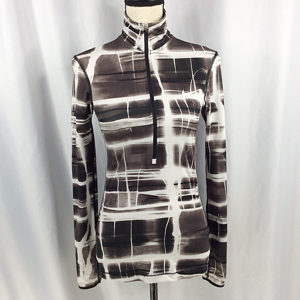 Nike Pro Dri-Fit 1/2 Zip Pullover Women's Size Small Brown Black Thumbholes